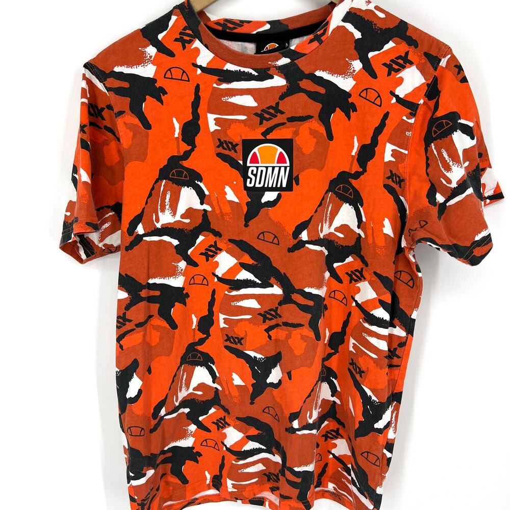 Sidemen X Ellesse Fuocco Orange Camo T Shirt Mens UK Size M Limited Edition